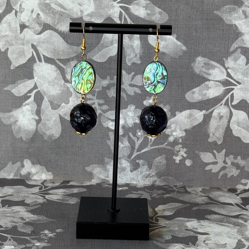 Elegant Abalone and Deep Purple Bead Earrings